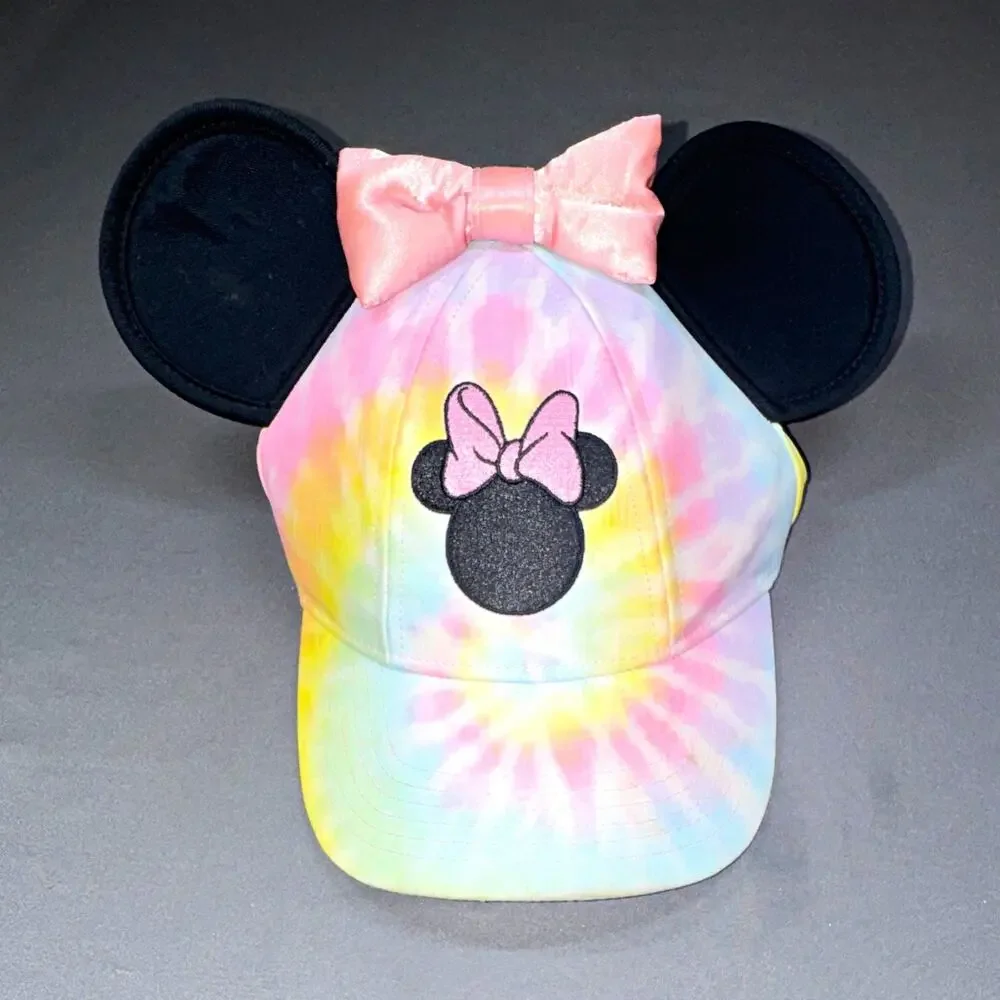 Disney Minnie Mouse Tie-Dye Baseball Cap Hat w/ Ears & Pink Bow Adult Unisex
